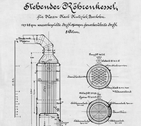 Abbildung einer historischen Dampfkesselzeichnung
